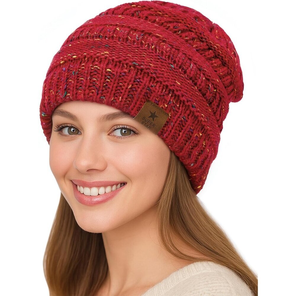 Womens Knit Beanie Winter Thick Solid Fleece Lined Beanie Hats for Women Men Uni